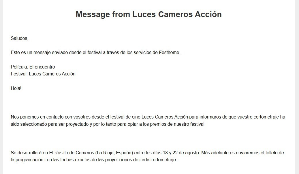 Comunicado de selección de El encuentro en Luces Cameros Acción 2026